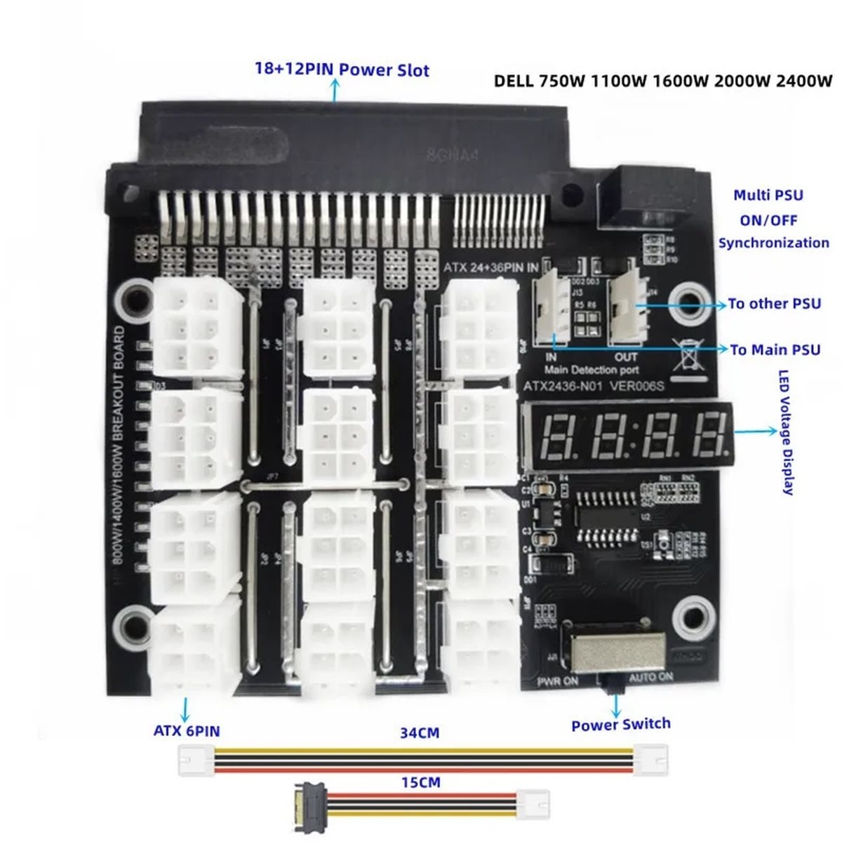 YENİ FABRİKA~12 Portlu PCIe 6P - 2400W Server Psu Breakout Board incelemesi ve fiyatı